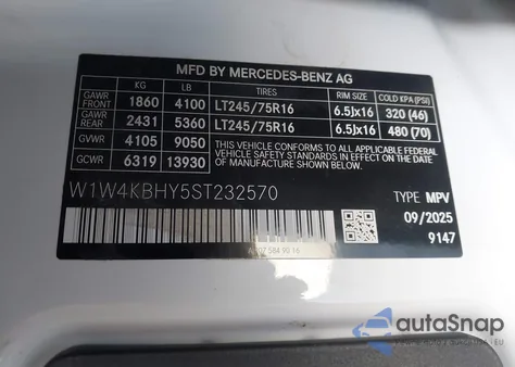 2025 Mercedes-Benz Sprinter 2500 Standard Roof 4-Cyl Diesel from USA, damaged, VIN W1W4KBHY5ST232570